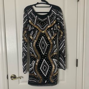 Long Sleeve Beaded Party Dress